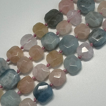 Aquamarine Morganite Faceted Cusion-Cut Gemstone Beads - (A Quality)