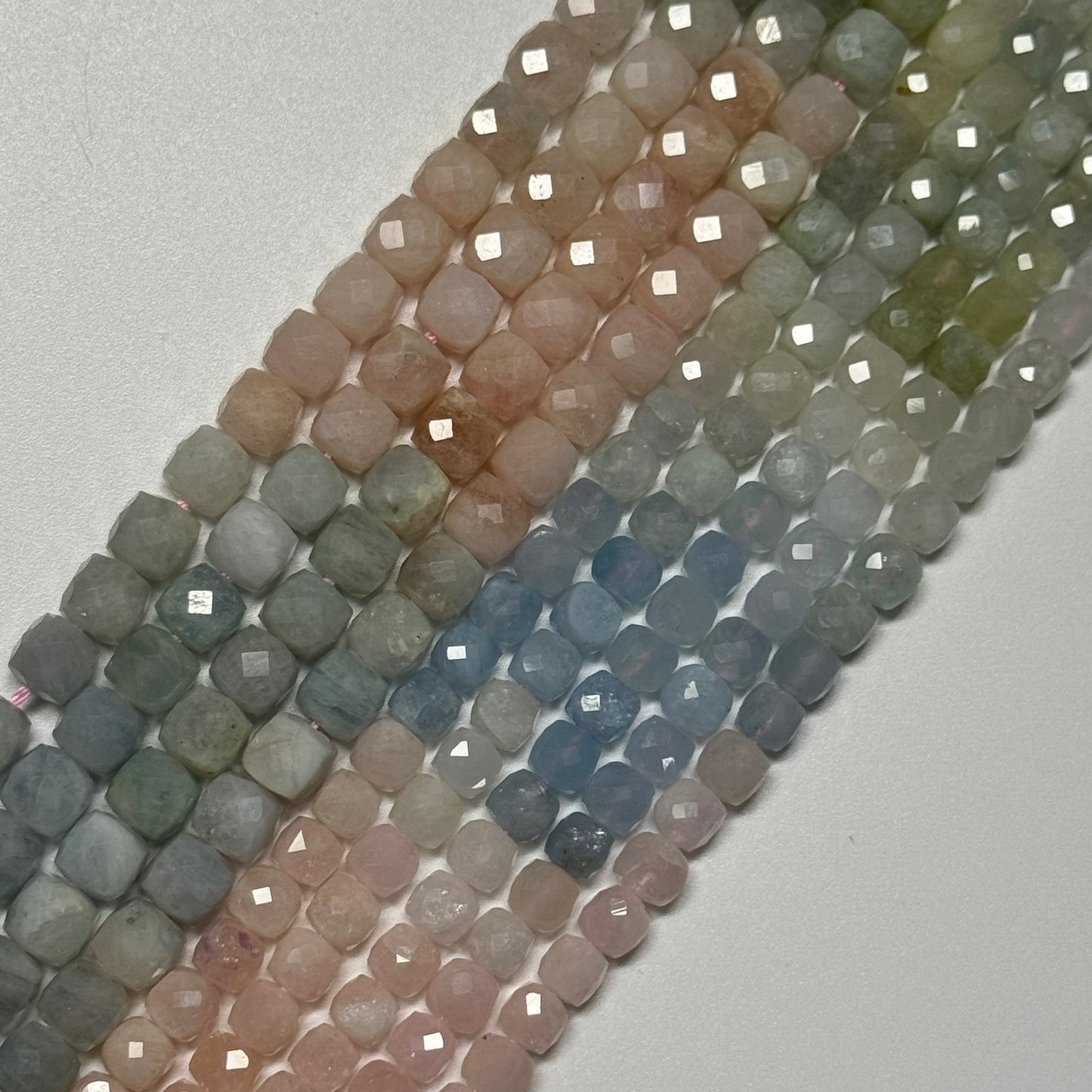 Aquamarine Morganite Square Beads - (AA Quality)