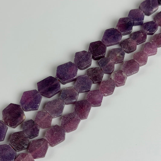 Ruby Natural Crystal Flat Polished Hexagonal Stone Beads - (AAA Quality)