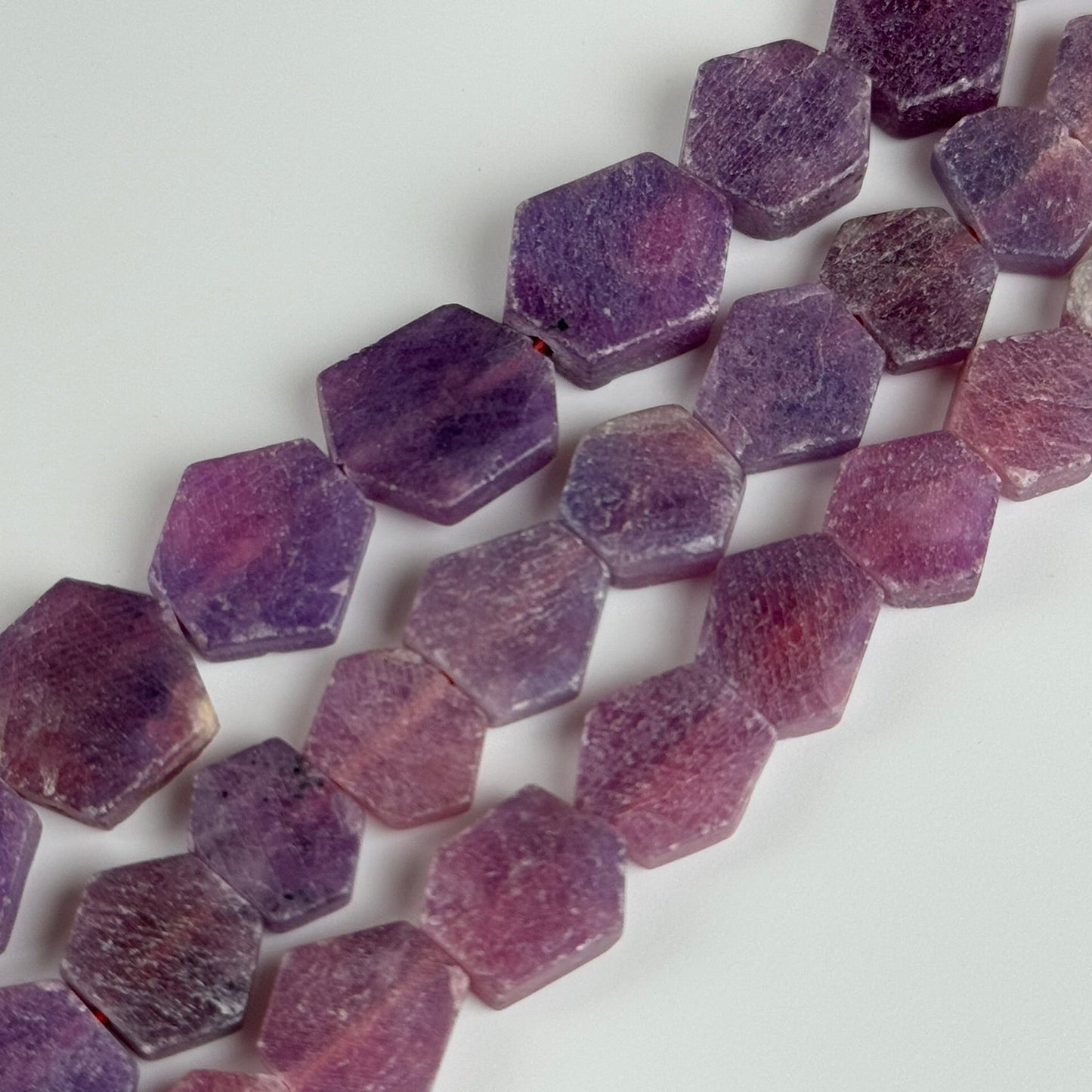 Ruby Natural Crystal Flat Polished Hexagonal Stone Beads - (AAA Quality)