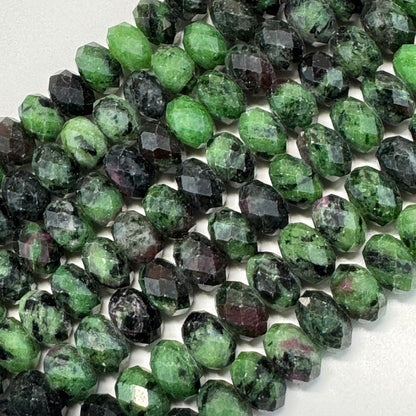 Ruby Zoisite Faceted Rondelle Gemstone Beads - (A Quality)