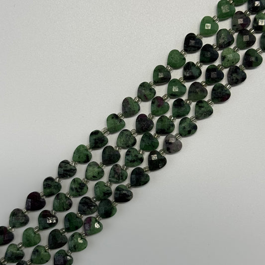 Ruby Zoisite Faceted Heart Shaped Gemstone Beads - (AA Quality)