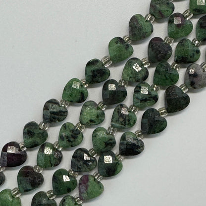 Ruby Zoisite Faceted Heart Shaped Gemstone Beads - (AA Quality)
