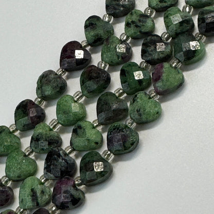 Ruby Zoisite Faceted Heart Shaped Gemstone Beads - (AA Quality)