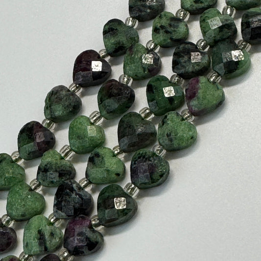 Ruby Zoisite Faceted Heart Shaped Beads - (AA Quality)