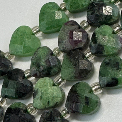 Ruby Zoisite Faceted Heart Shaped Gemstone Beads - (AA Quality)