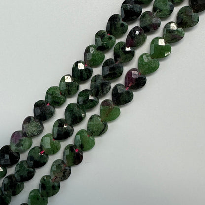 Ruby Zoisite Faceted Heart Shaped Gemstone Beads - (AA Quality)