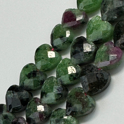Ruby Zoisite Faceted Heart Shaped Gemstone Beads - (AA Quality)