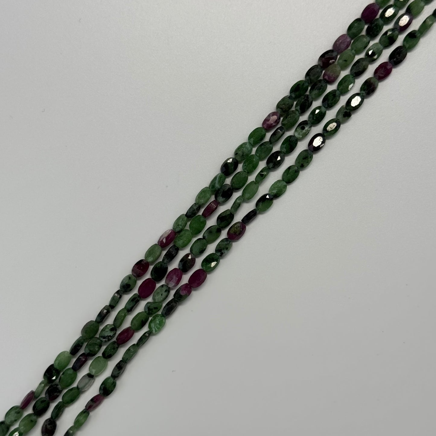 Ruby Zoisite Double Sided Faceted Oval Beads - (AB Quality)