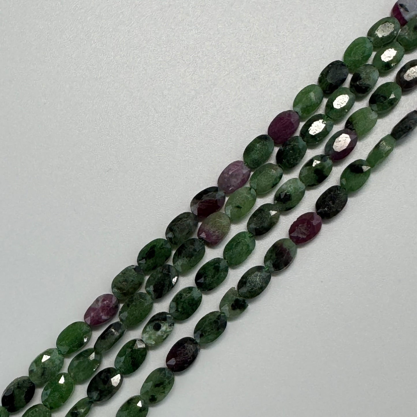 Ruby Zoisite Double Sided Faceted Oval Beads - (AB Quality)