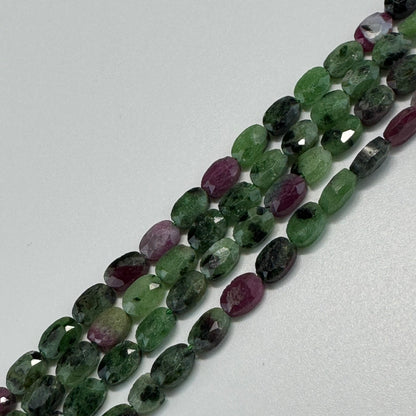Ruby Zoisite Double Sided Faceted Oval Gemstone Beads - (AB Quality)