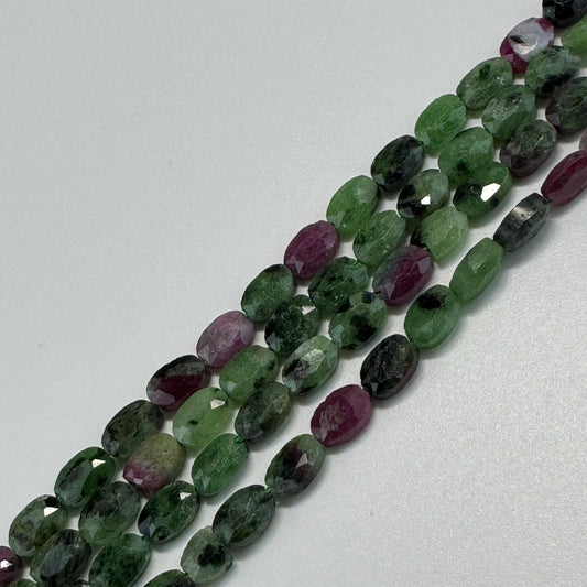 Ruby Zoisite Double Sided Faceted Oval Beads - (AB Quality)