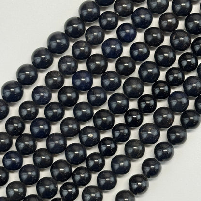 Sapphire Dark Blue Polished Round Precious Stone Beads - (AAA Quality)