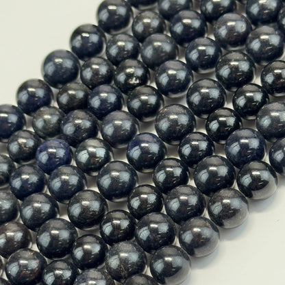 Sapphire Dark Blue Polished Round Precious Stone Beads - (AAA Quality)