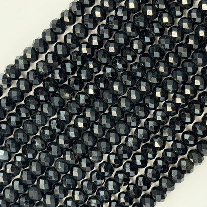 Faceted Black Tourmaline Beads - Rondelle Shape Beads