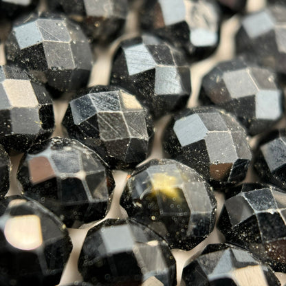 Faceted Black Tourmaline Beads - Rondelle Shape Beads