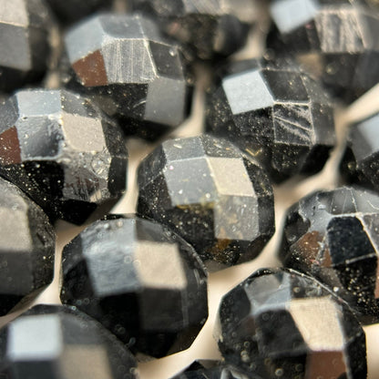 Faceted Black Tourmaline Beads - Rondelle Shape Beads