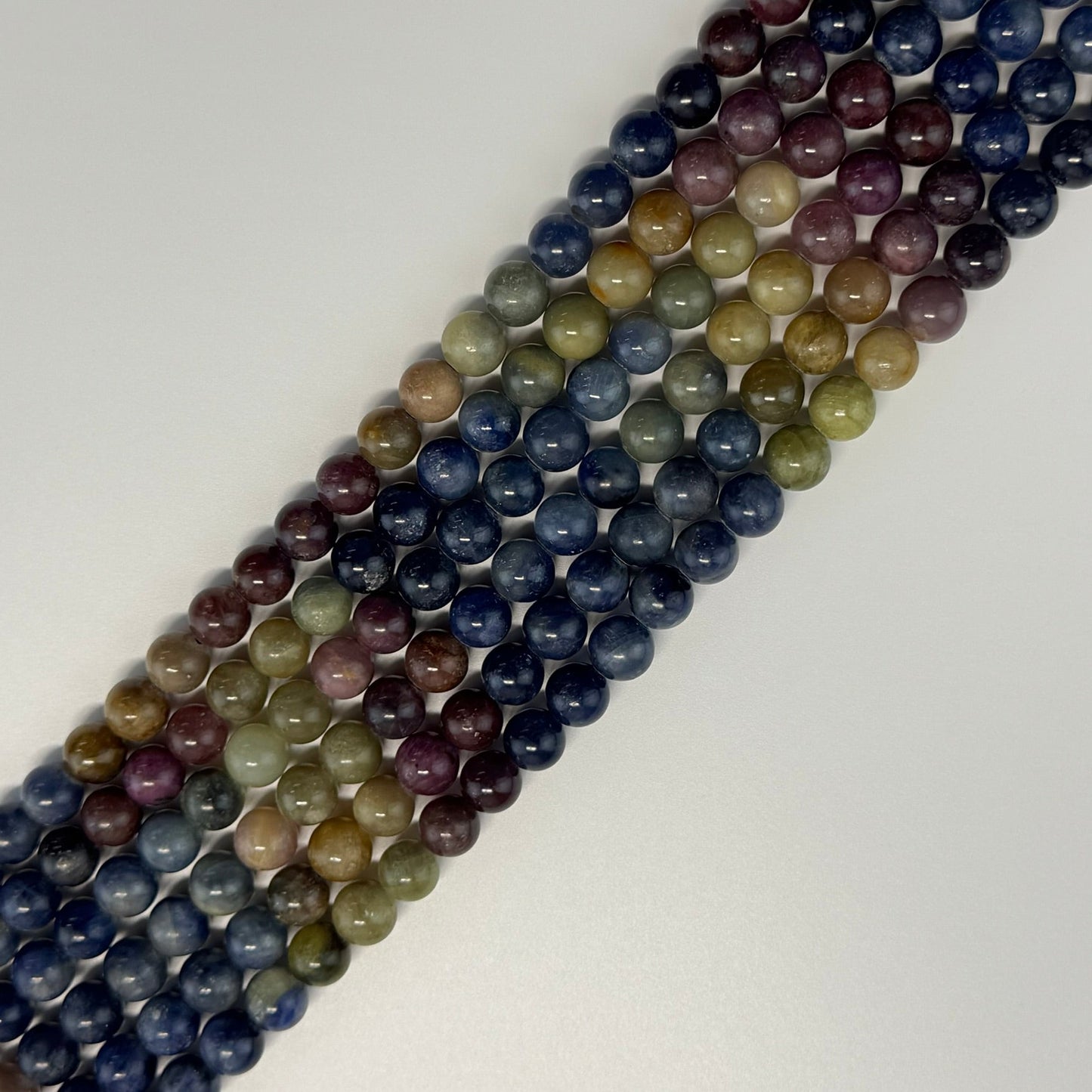 Ruby Sapphire Multi Colour Polished Round Beads - (AA Quality)