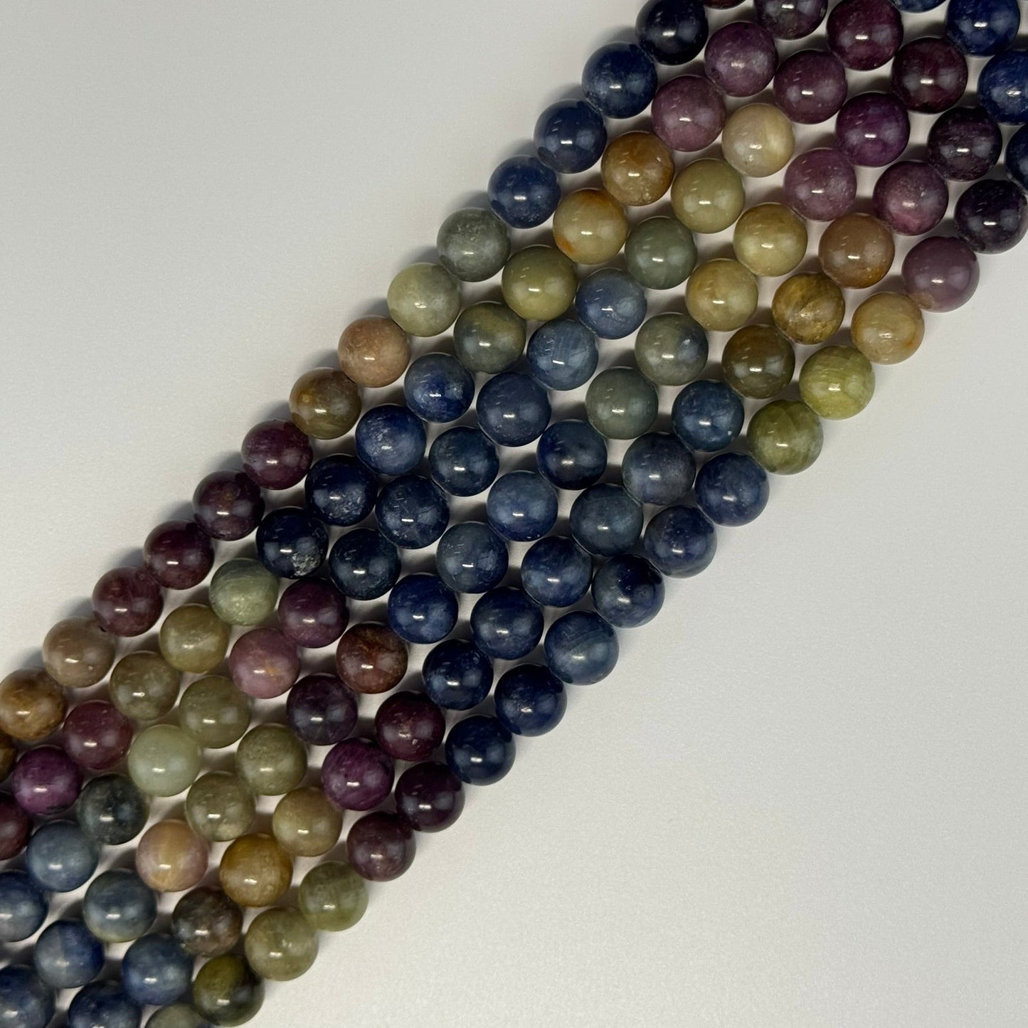 Ruby Sapphire Multi Colour Polished Round Beads - (AA Quality)