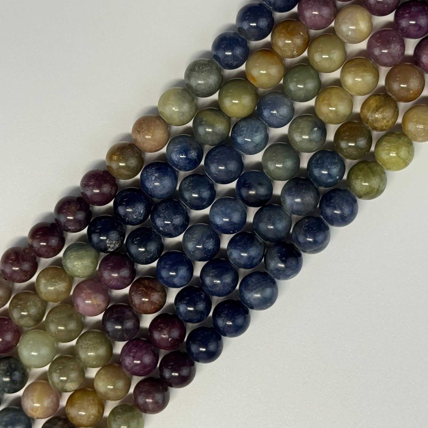Ruby Sapphire Multi Colour Polished Round Beads - (AA Quality)