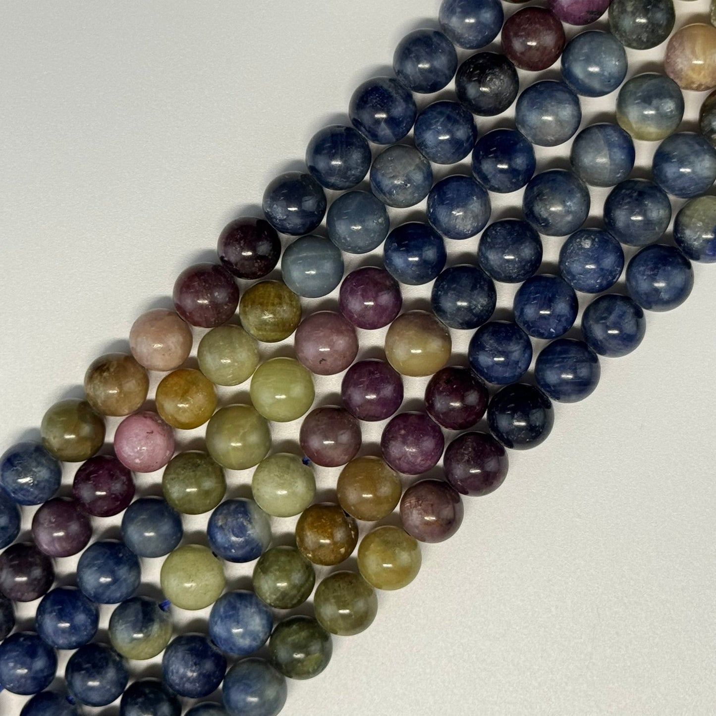 Ruby Sapphire Multi Colour Polished Round Beads - (AA Quality)