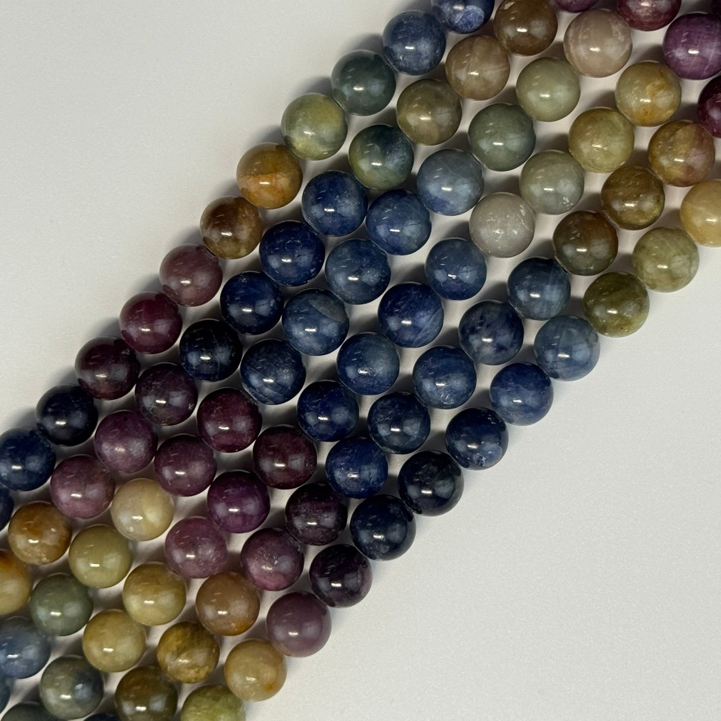 Ruby Sapphire Multi Colour Polished Round Beads - (AA Quality)