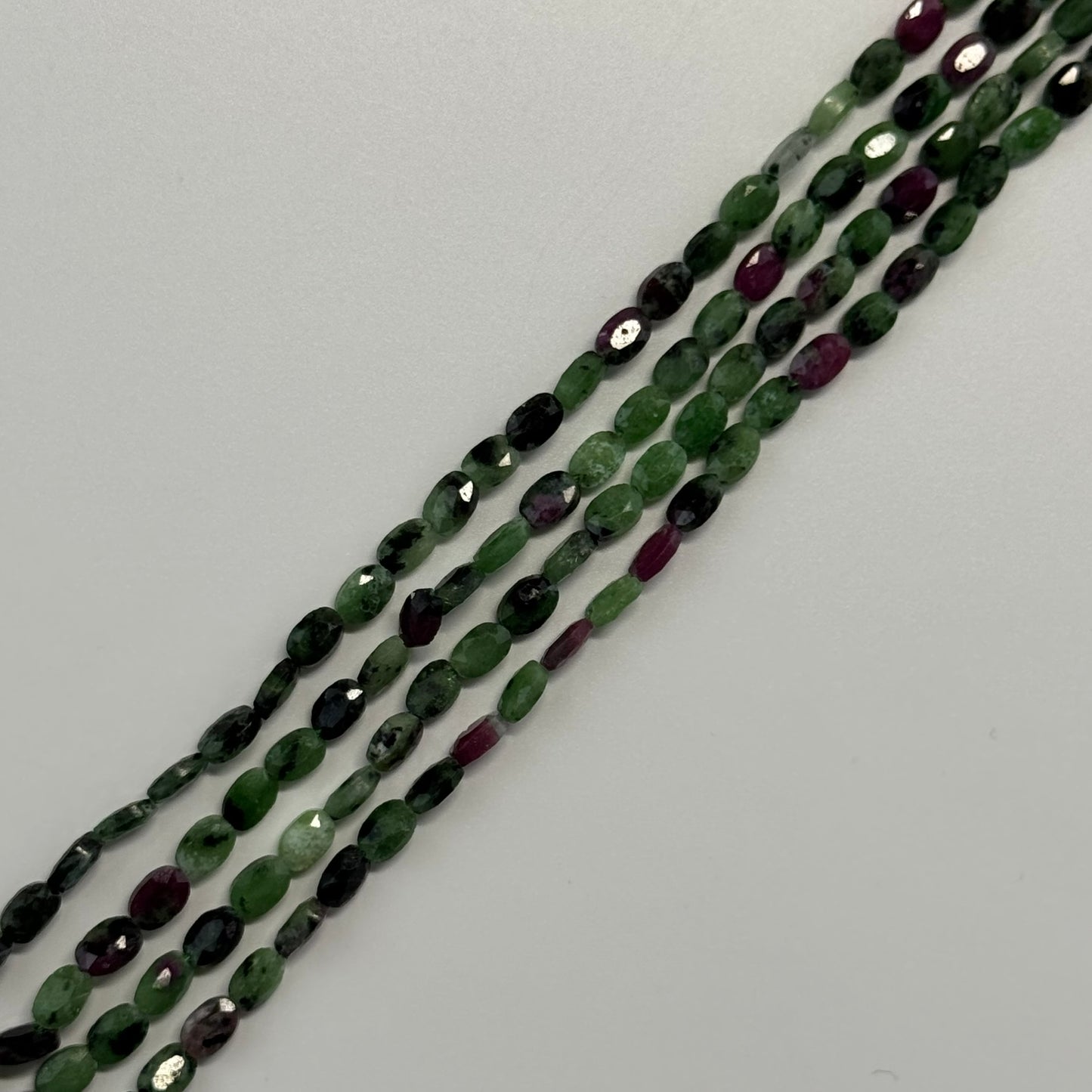 Ruby Zoisite Double Sided Faceted Oval Beads - (AB Quality)