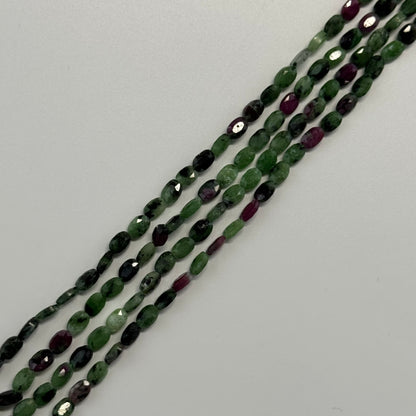 Ruby Zoisite Double Sided Faceted Oval Gemstone Beads - (AB Quality)