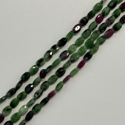 Ruby Zoisite Double Sided Faceted Oval Gemstone Beads - (AB Quality)