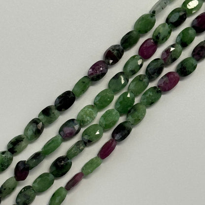Ruby Zoisite Double Sided Faceted Oval Gemstone Beads - (AB Quality)