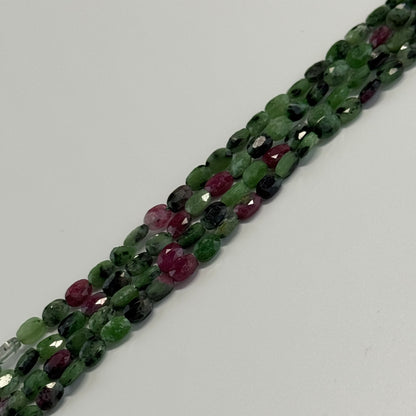 Ruby Zoisite Double Sided Faceted Oval Gemstone Beads - (AB Quality)