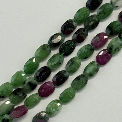 Ruby Zoisite Double Sided Faceted Oval Gemstone Beads - (AB Quality)