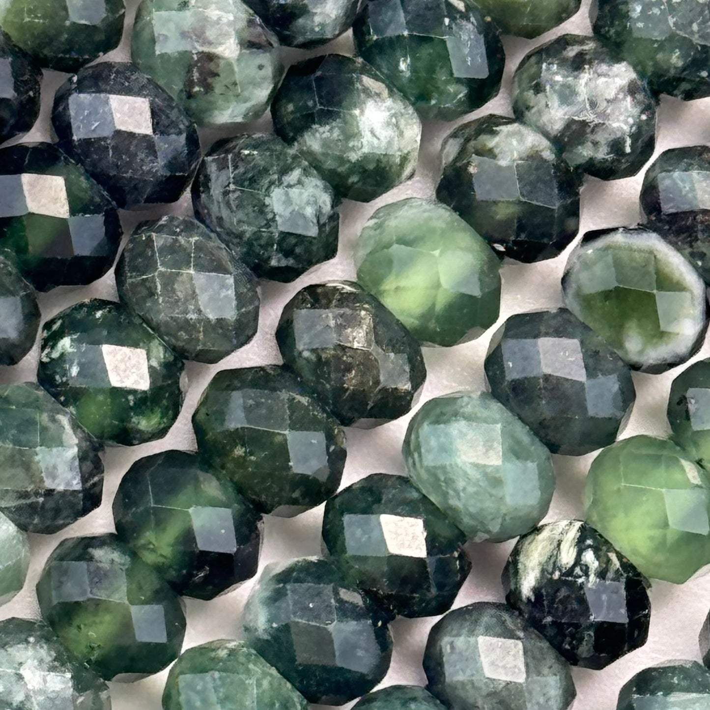 Green Faceted Serpentine Beads - Rondelle Beads