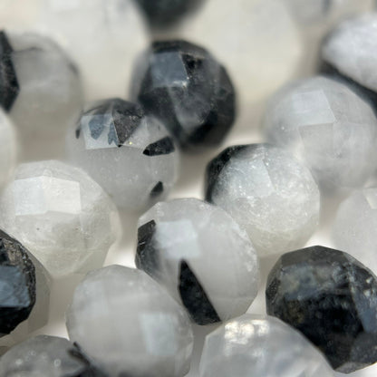 Tourmalinated Quartz Faceted Rondelle Beads