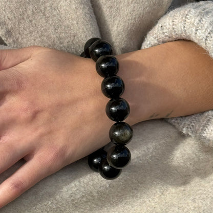 Gold Sheen Obsidian Bracelet – Natural Gemstone Beaded Jewelry - (AAAA Quality)