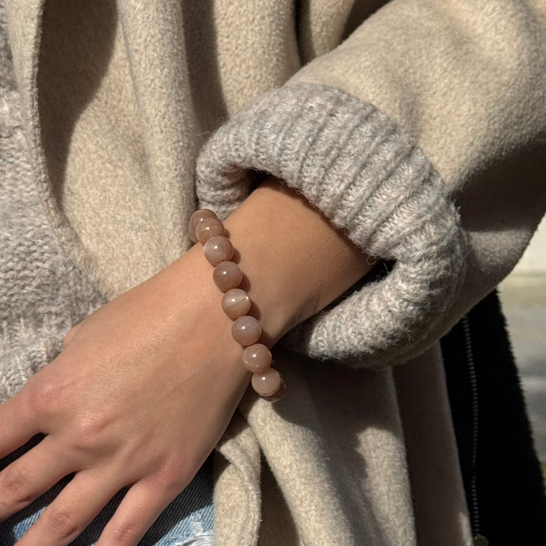 Peach Moonstone/Sunstone Bracelet – Glow of Serenity in Every Wear - (AAA Quality)