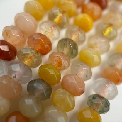Mix Rutilated Quartz Faceted Rondelle Beads