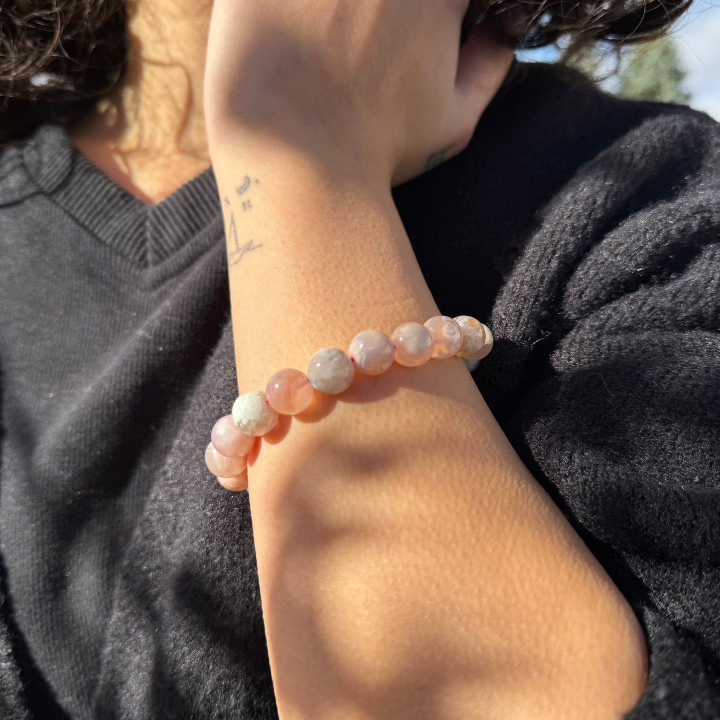 Sakura Agate Bracelet – Natural Pink & White Gemstone Jewelry - (AAA Quality)