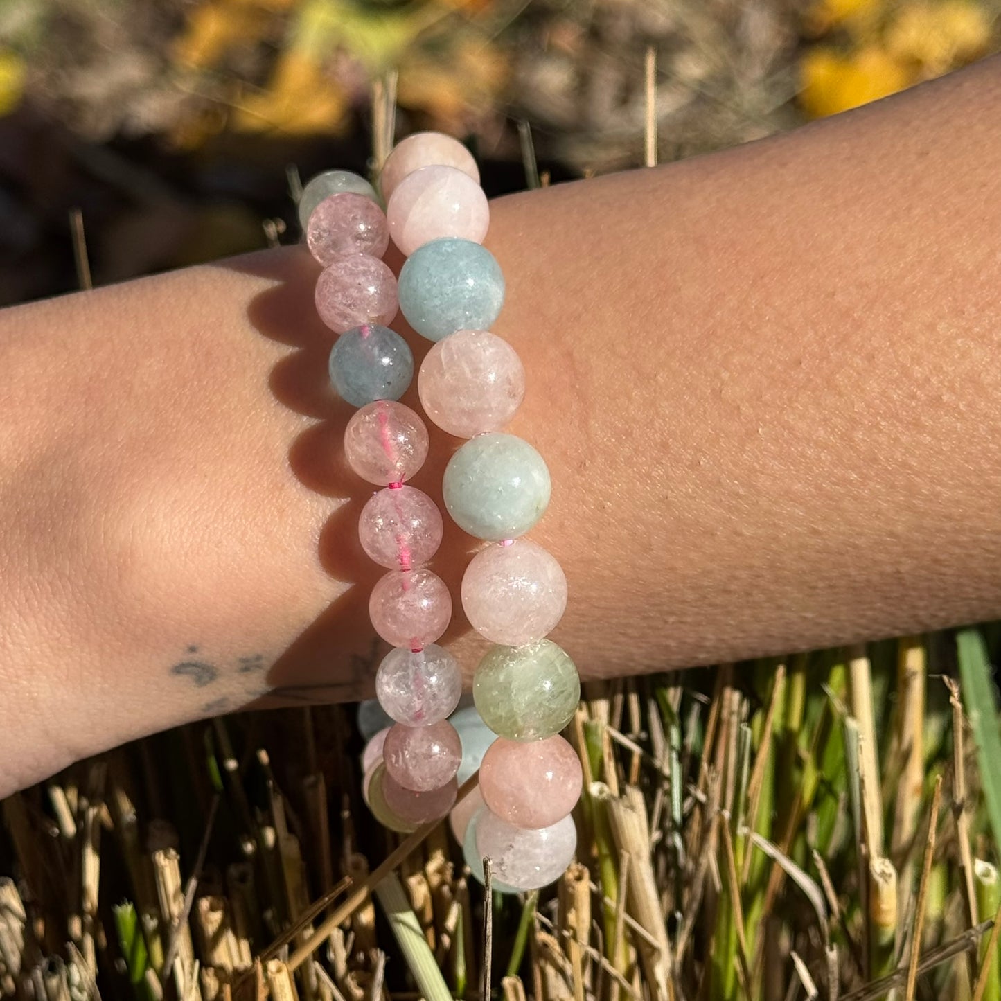 Morganite & Aquamarine Bracelet – Natural Pink & Blue Gemstone Jewelry (AAAA Quality)