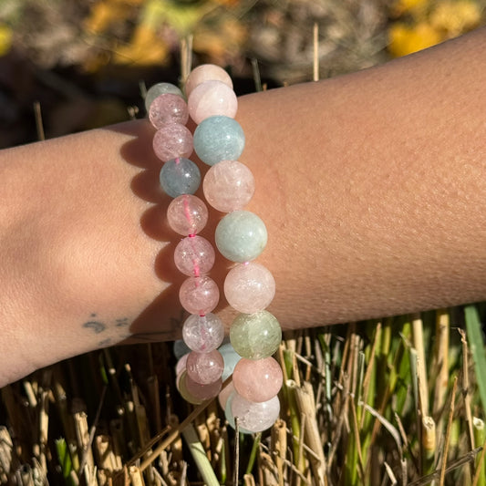 Morganite & Aquamarine Bracelet – Natural Pink & Blue Gemstone Jewelry (AAAA Quality)