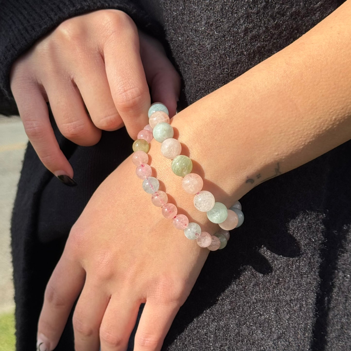 Morganite & Aquamarine Bracelet – Natural Pink & Blue Gemstone Jewelry (AAAA Quality)