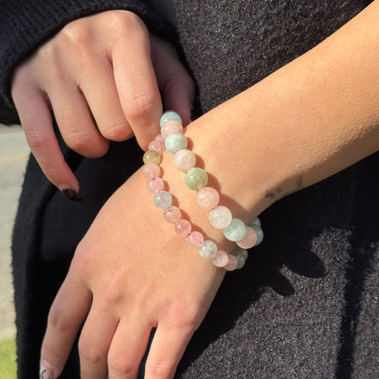 Morganite & Aquamarine Bracelet – Natural Pink & Blue Gemstone Jewelry (AAAA Quality)