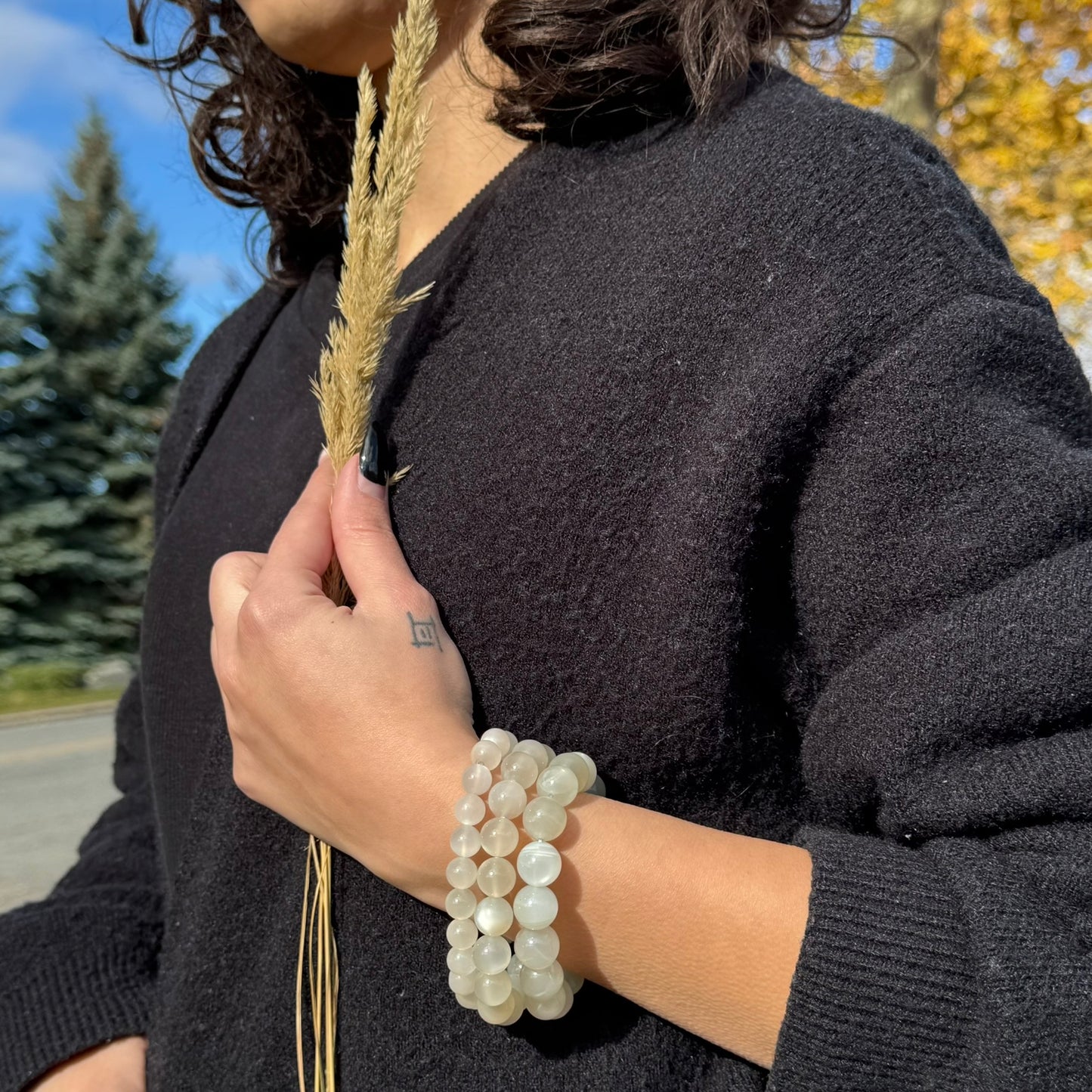 White Chocolate Moonstone Beaded Bracelet – Unique Crystal Jewelry - (AAA Quality)