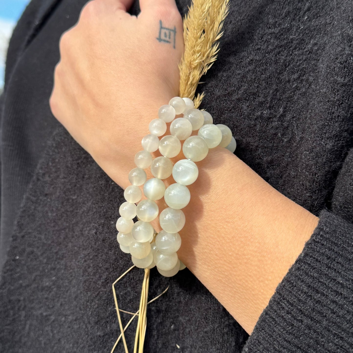 White Chocolate Moonstone Beaded Bracelet – Unique Crystal Jewelry - (AAA Quality)