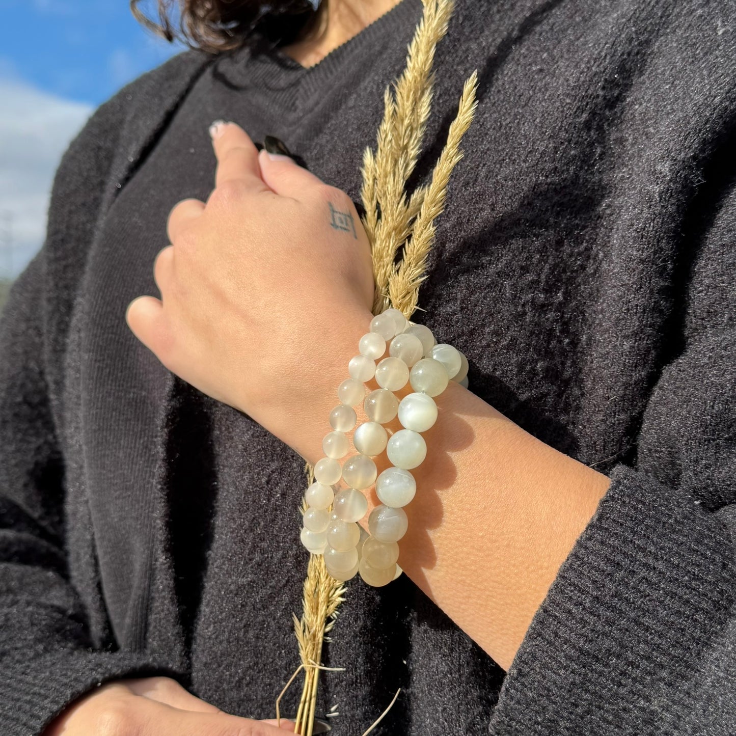 White Chocolate Moonstone Beaded Bracelet – Unique Crystal Jewelry - (AAA Quality)