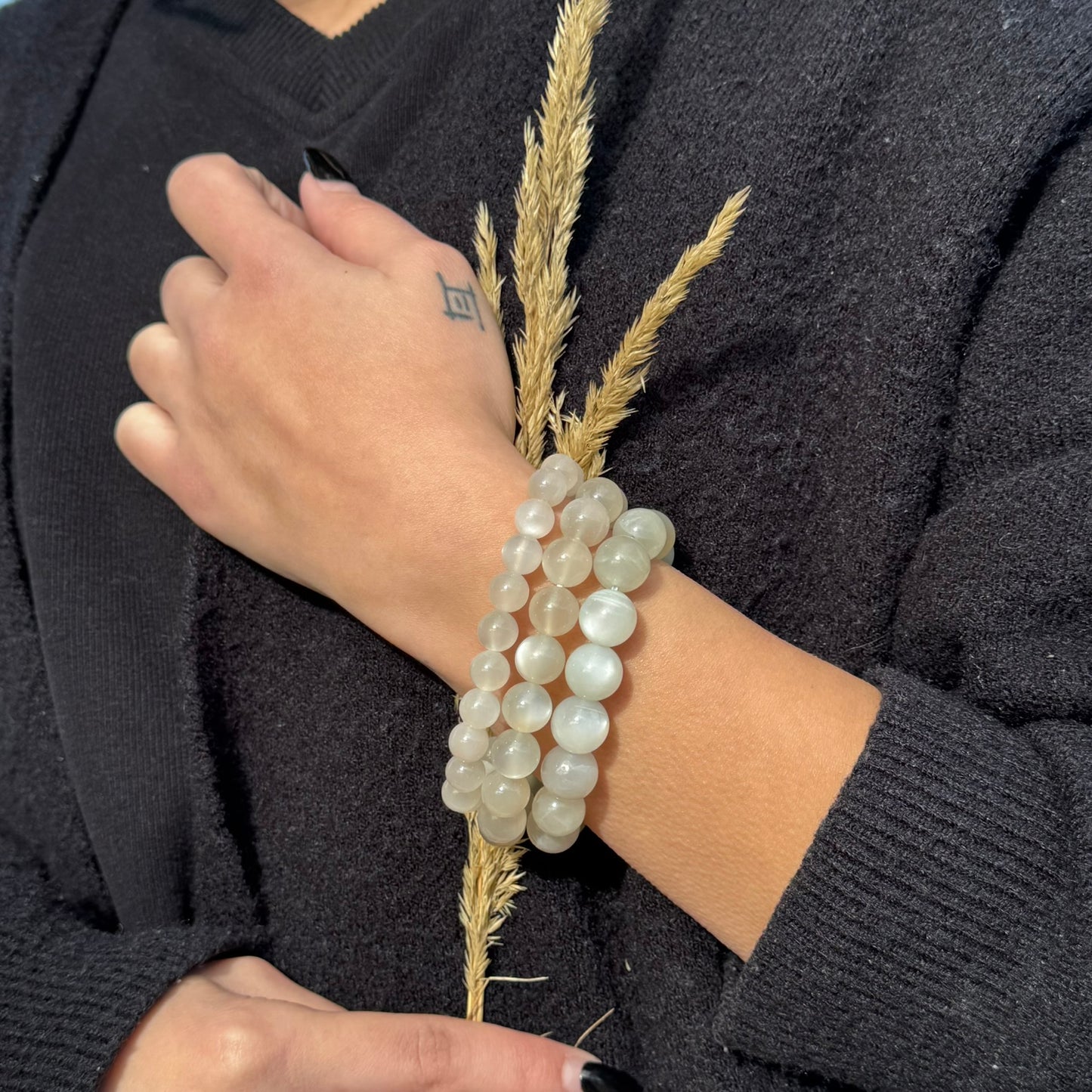 White Chocolate Moonstone Beaded Bracelet – Unique Crystal Jewelry - (AAA Quality)