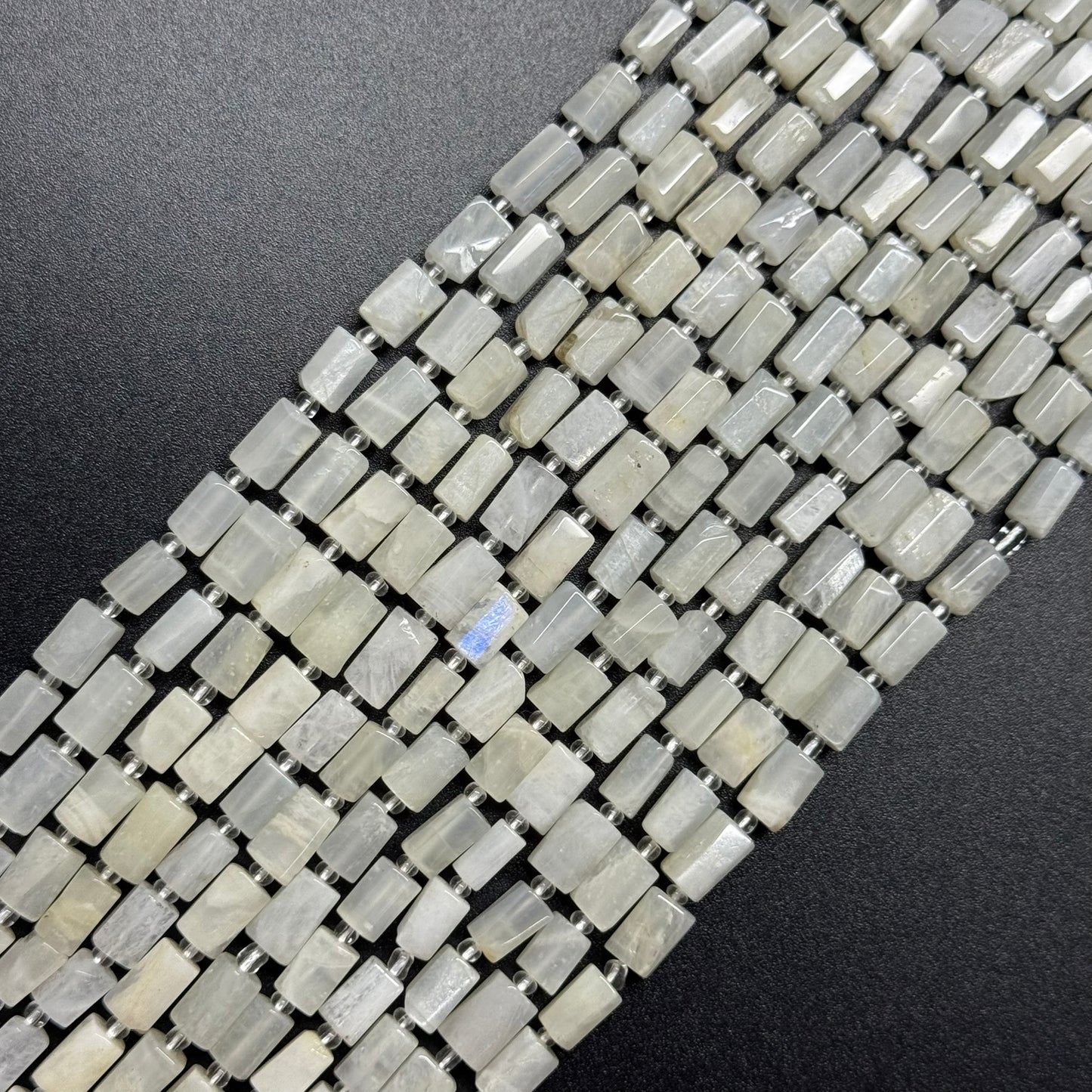 White Moonstone Cylinder Beads - (A Quality)