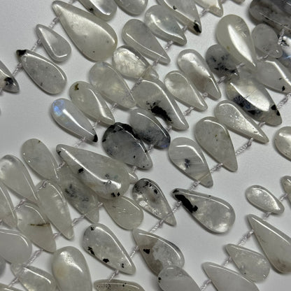 Rainbow Moonstone Side Drill Pear Shaped Gemstone Beads - (AB Quality)