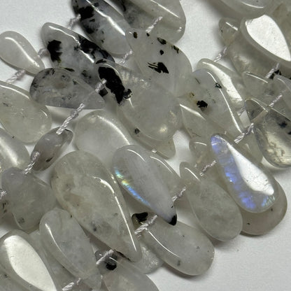 Rainbow Moonstone Side Drill Pear Shaped Gemstone Beads - (AB Quality)