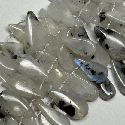 Rainbow Moonstone Side Drill Pear Shaped Gemstone Beads - (AB Quality)